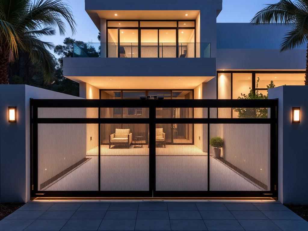 Modern villa girişinde otomatik yana kayar kapı motoru